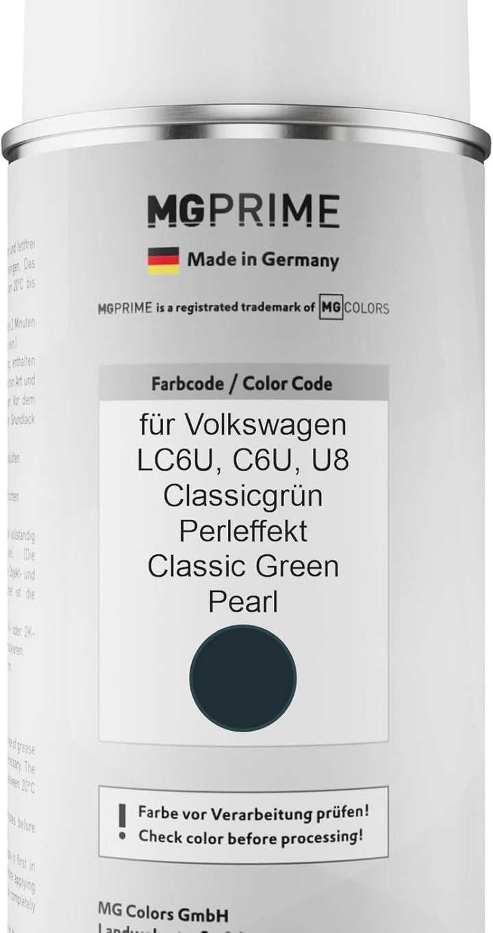 MG PRIME Autolack Sprühdosen Set für Volkswagen VW LC6U / C6U / U8 Classicgrün Perleffekt/Classic Gr