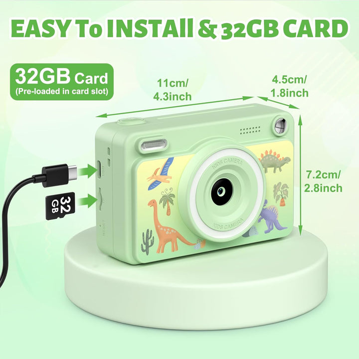 GREENKINDER Sofortbildkamera Kinder, 2.4 Zoll Bildschirm Kinderkamera Sofortbildkamera mit 32GB Kart
