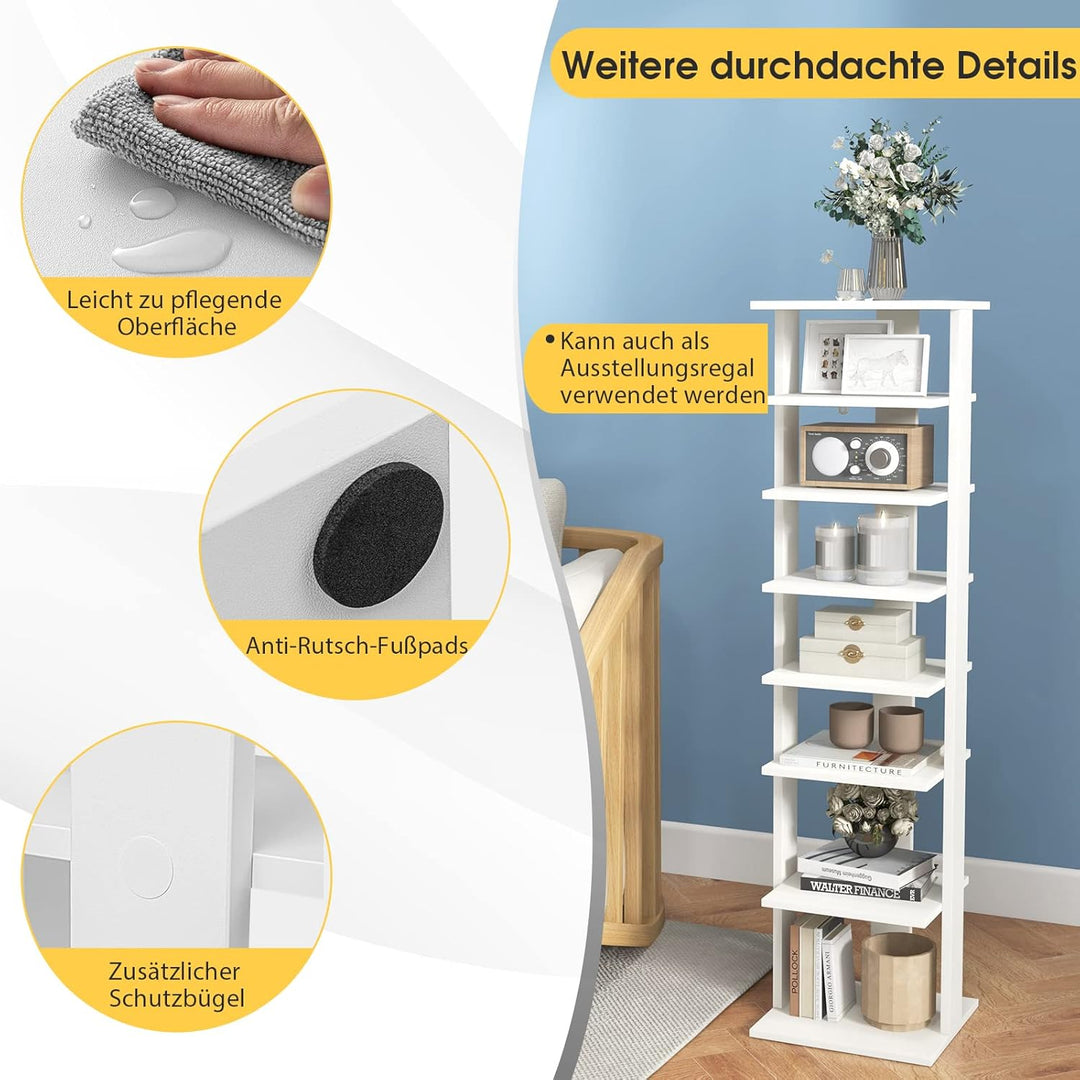 COSTWAY 8 stufiger Schuhständer höhenverstellbar, Platzsparendes Schuhregal aus Holz, Schuh-Organize