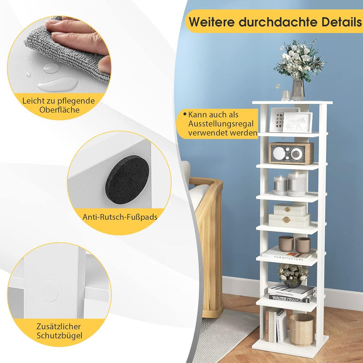 COSTWAY 8 stufiger Schuhständer höhenverstellbar, Platzsparendes Schuhregal aus Holz, Schuh-Organize