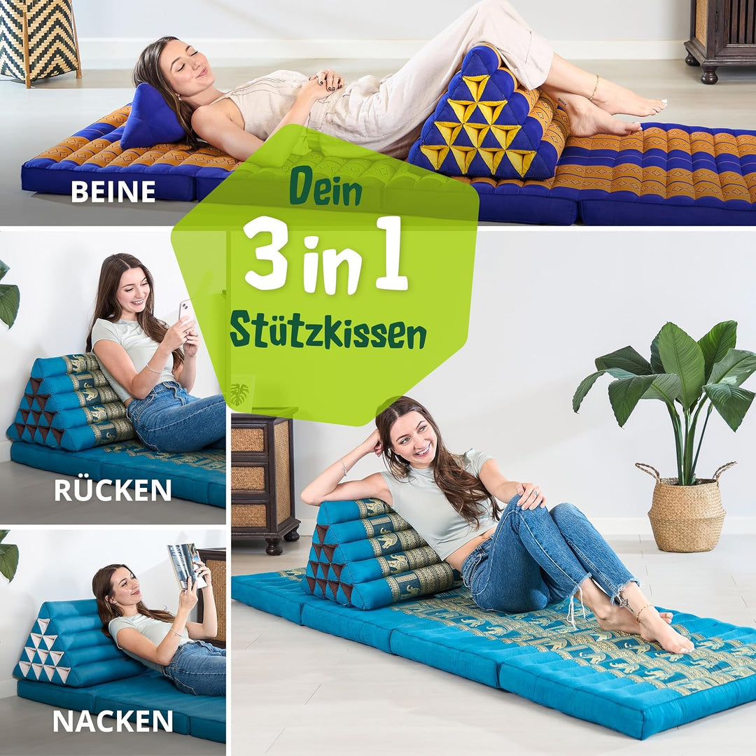 livasia Rückenstützkissen extrahoch mit Thaiseide - 38x55x35cm - Dreieckskissen für Garten/Balkon, K