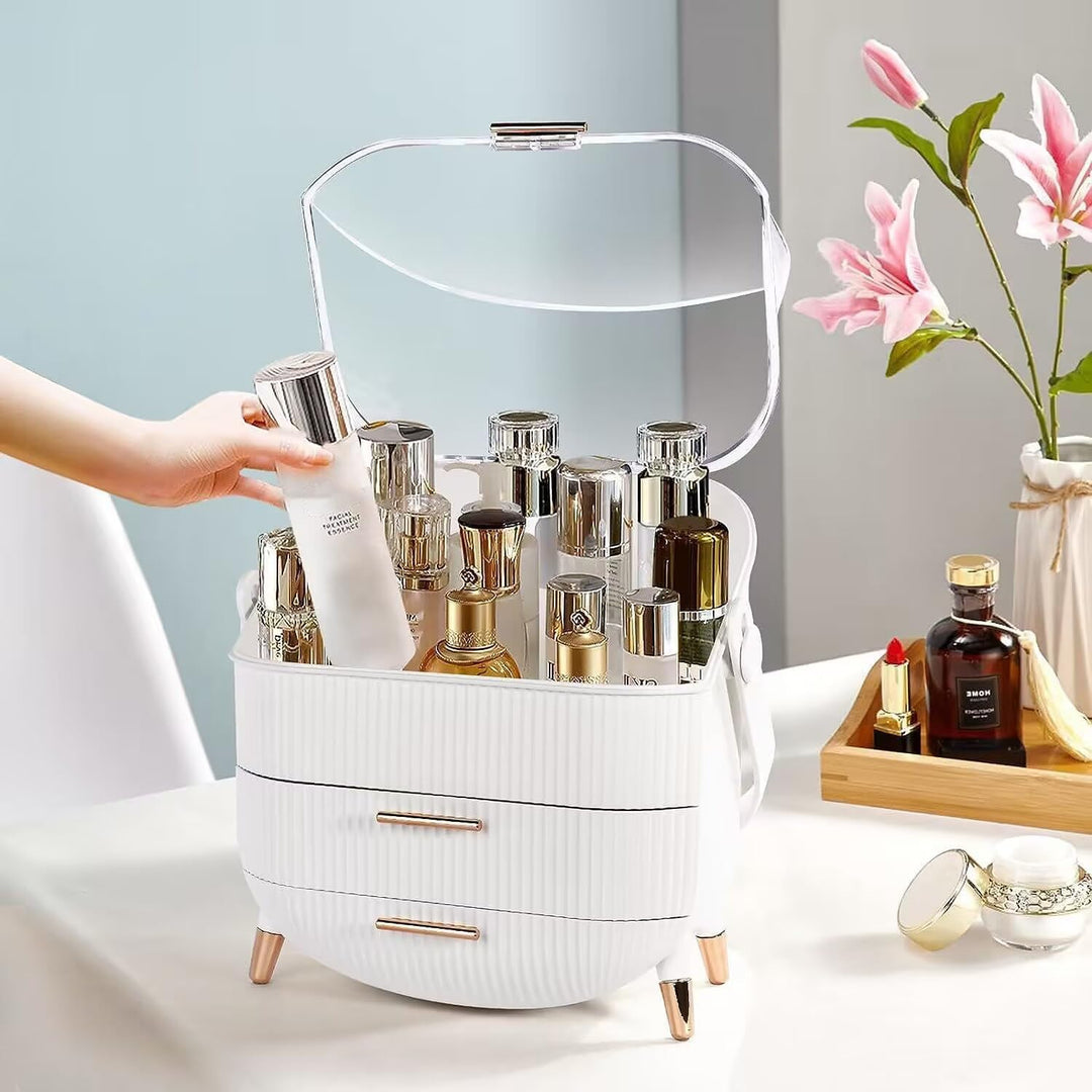 Kosmetik Organizer mit Klardeckel, 2 Schubladen & Pinselhalter - Wasserdicht, Staubdicht für Badezim