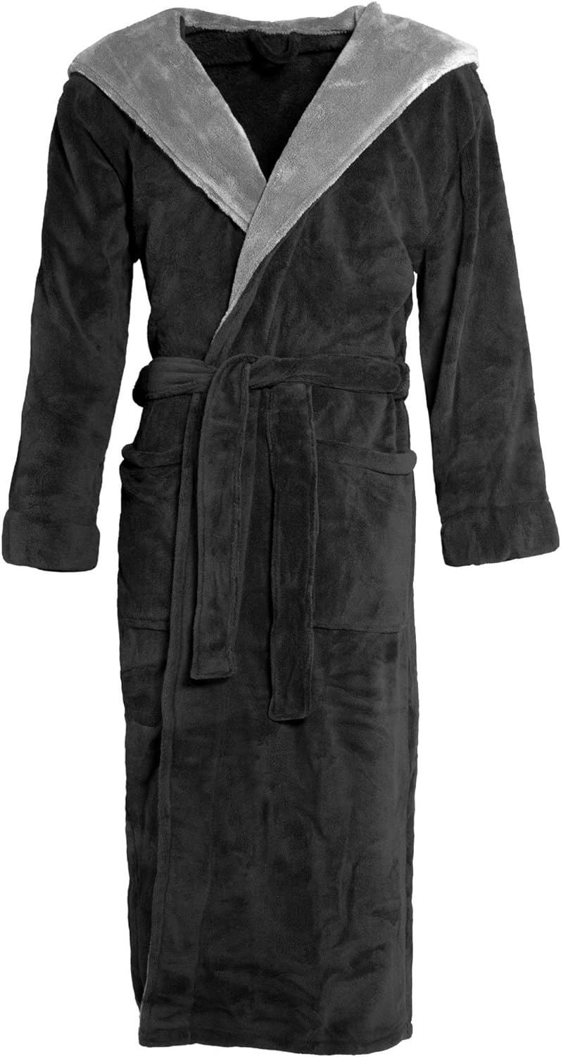 CelinaTex Texas Bademantel Kapuze XL schwarz anthrazit Mikrofaser Damen Herren Morgenmantel Coral Fl