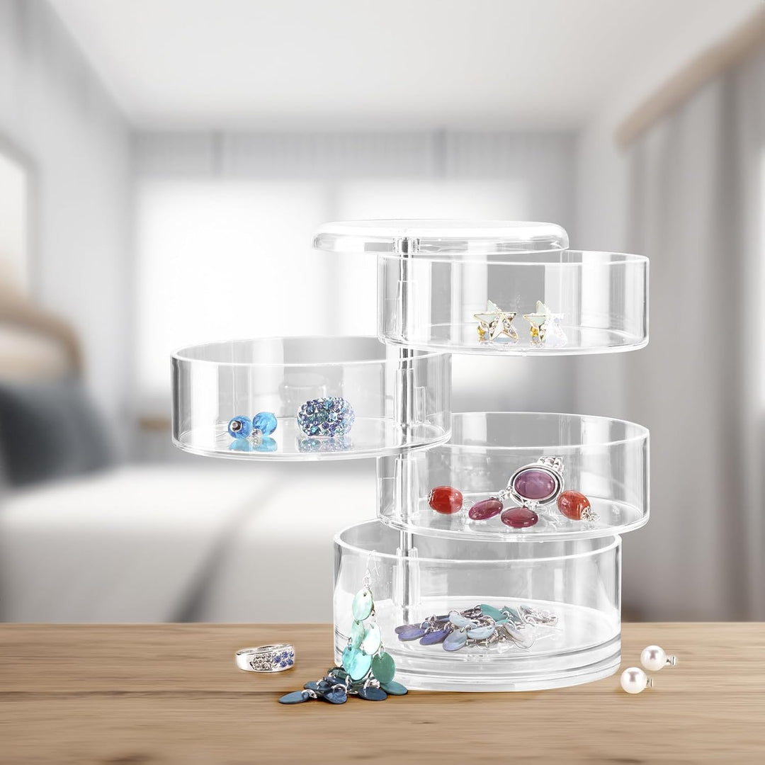 WENKO Kosmetik Organizer Tower, Aufbewahrung für Make-up und Haarschmuck, 4 Fächer, Acryl, Transpare