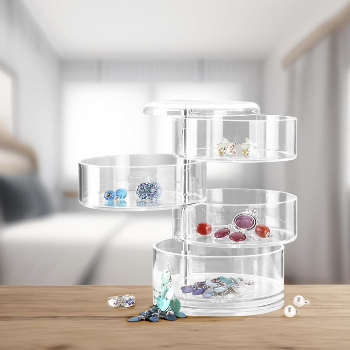 WENKO Kosmetik Organizer Tower, Aufbewahrung für Make-up und Haarschmuck, 4 Fächer, Acryl, Transpare