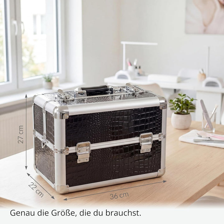 NAILS FACTORY | N&BF Kleiner Profi Kosmetikkoffer in Schwarz | Robust Dank ABS Kunststoff & hochwert