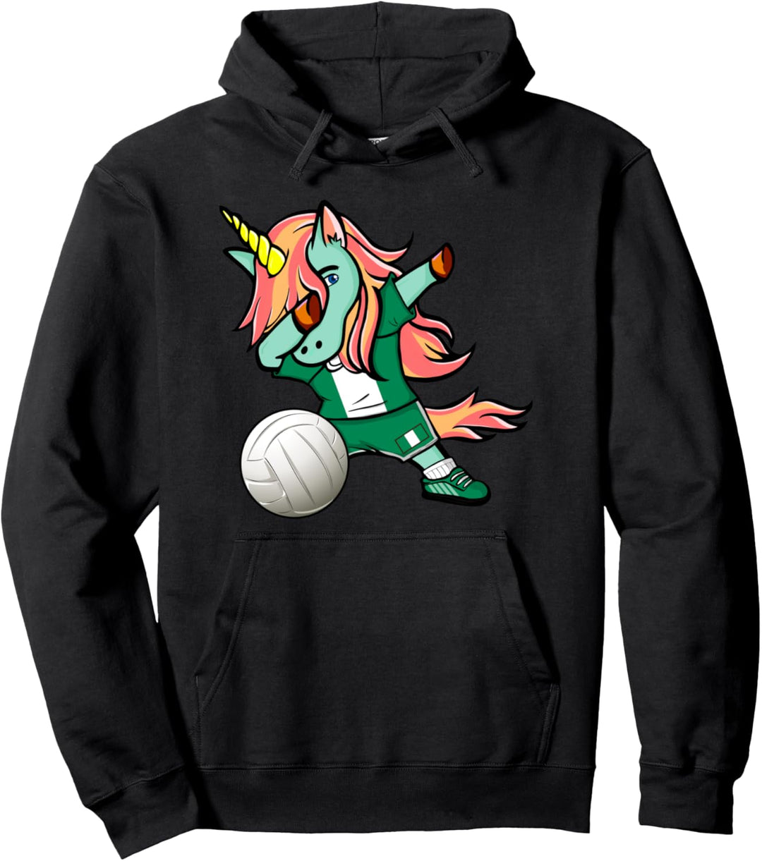 Dabbing Einhorn Nigeria Volleyball - Nigerianische Flagge Pullover Hoodie