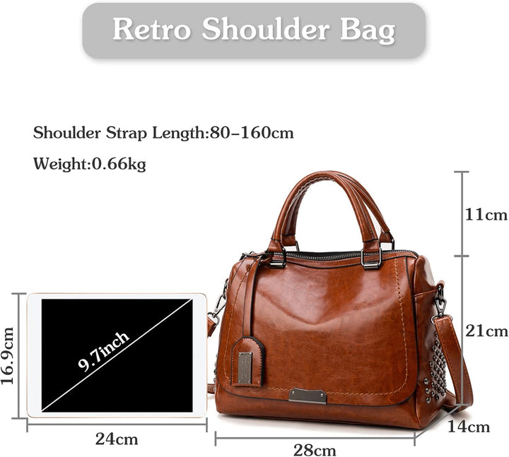 PORRASSO Retro Handtasche Damen Umhängetaschen Frauen Schultertaschen PU-Leder Henkeltasche für Arbe