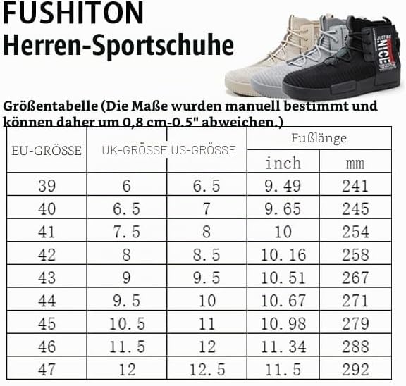 FUSHITON Herren Sportschuhe High Top Turnschuhe Mode Freizeitschuhe Draussen Laufschuhe Sneakers Lei