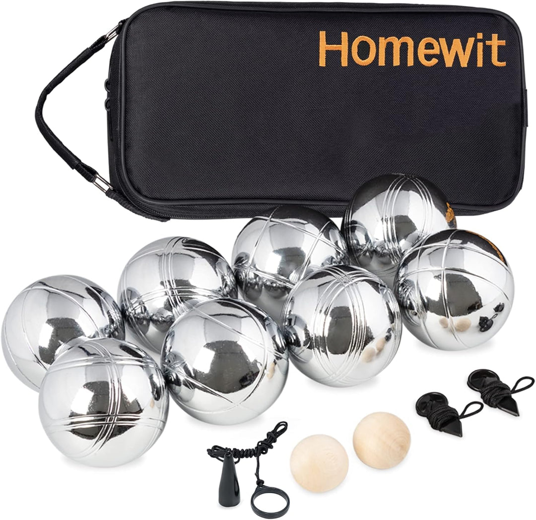 Homewit Boccia Kugeln,Boule Kugeln mit 8 Metall, 2 Holz-Kugel, 2 Abstandsmesser, 1 Boules-Kugel Magn