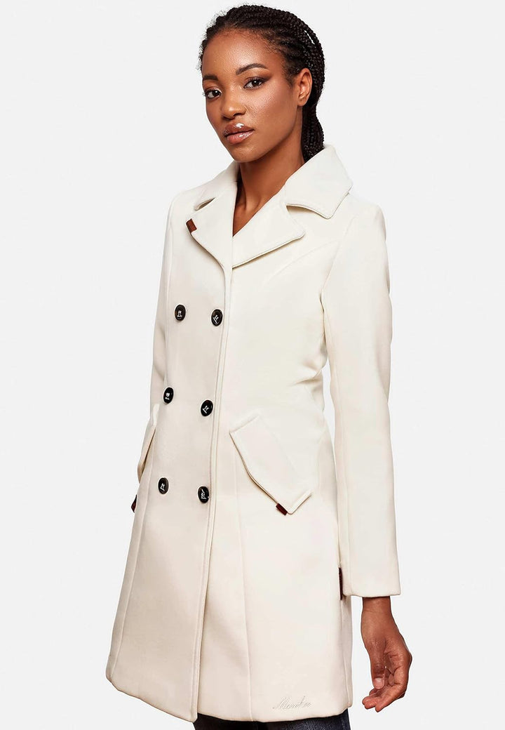 MARIKOO Damen Wollmantel Langer Trenchcoat mit Reversekragen Nanakoo XS-XXL XL Offwhite, XL Offwhite