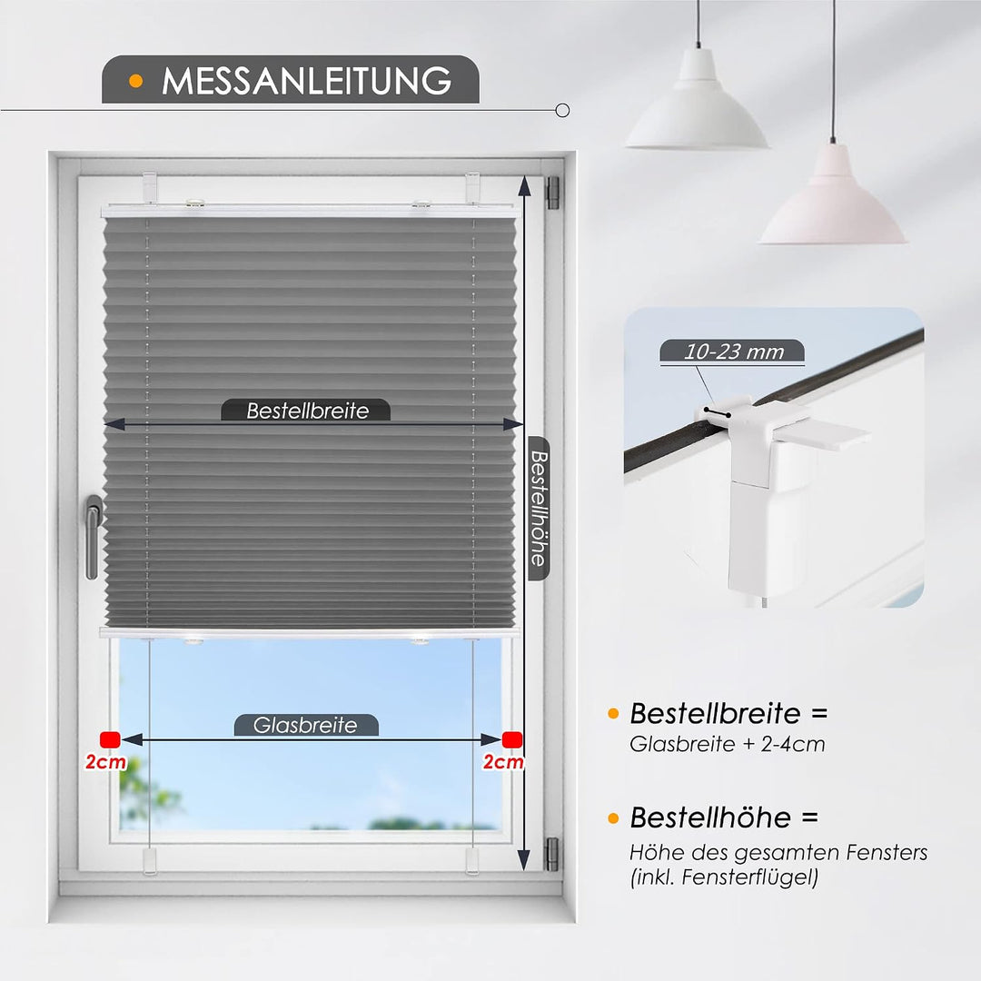 Magiea Plissee ohne Bohren verdunkelung, Thermo Plisseerollo Klemmfix, Grau 45x80cm(BxH), Verdunklun