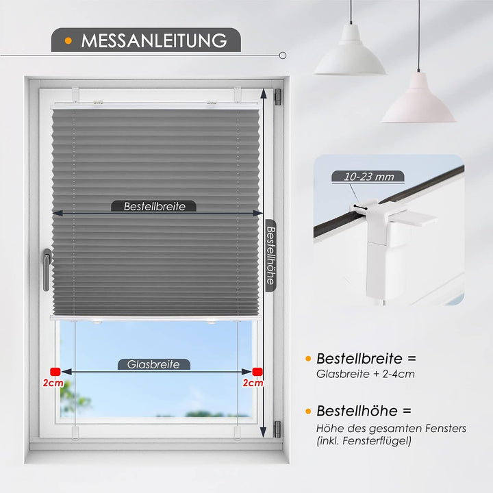 Magiea Plissee ohne Bohren verdunkelung, Thermo Plisseerollo Klemmfix, Grau 45x80cm(BxH), Verdunklun