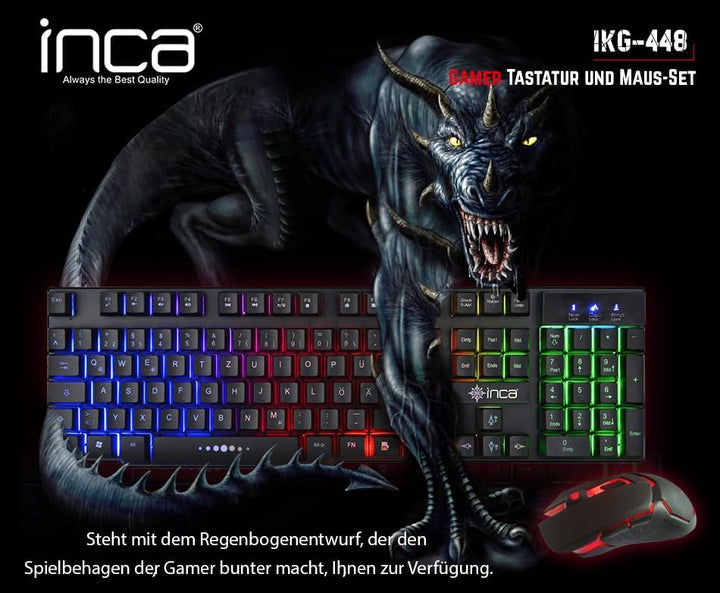 INCA Gaming Tastatur IKG-448 inkl. Maus, RGB, dt. Layout