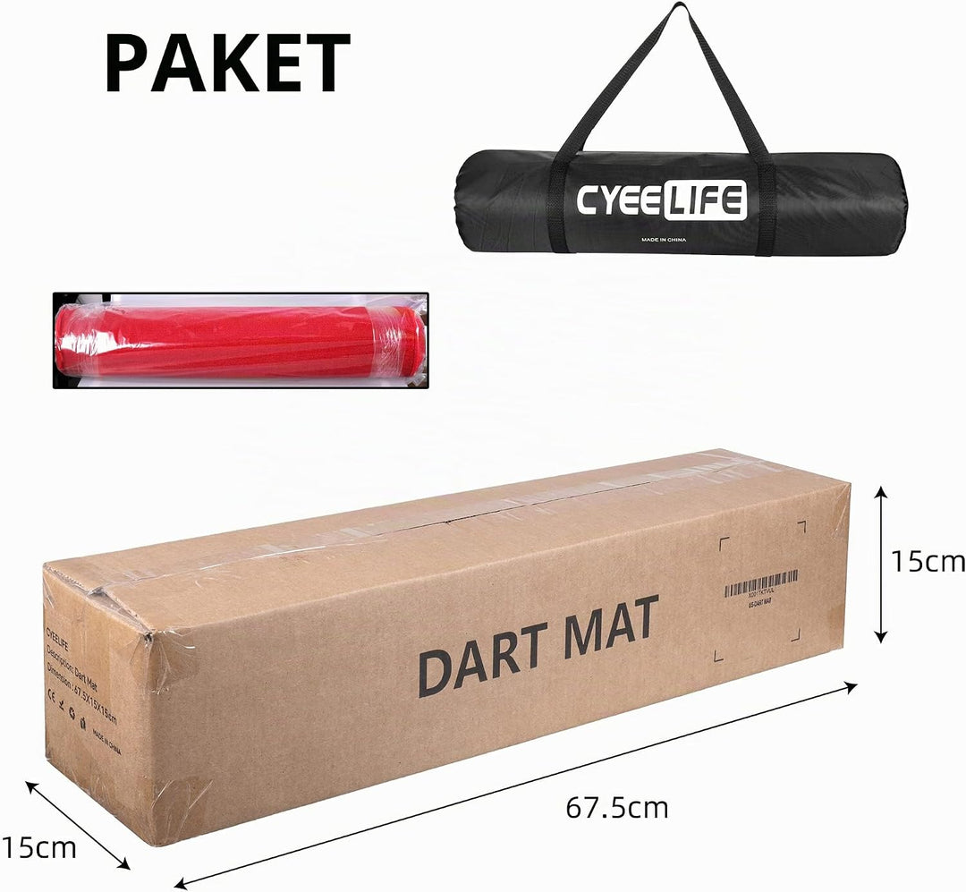 CyeeLife Dart Teppich mit Tragetasche,Dartpfeile Mat Dartmatte 65 * 295cm für Steel und Soft Darts Z