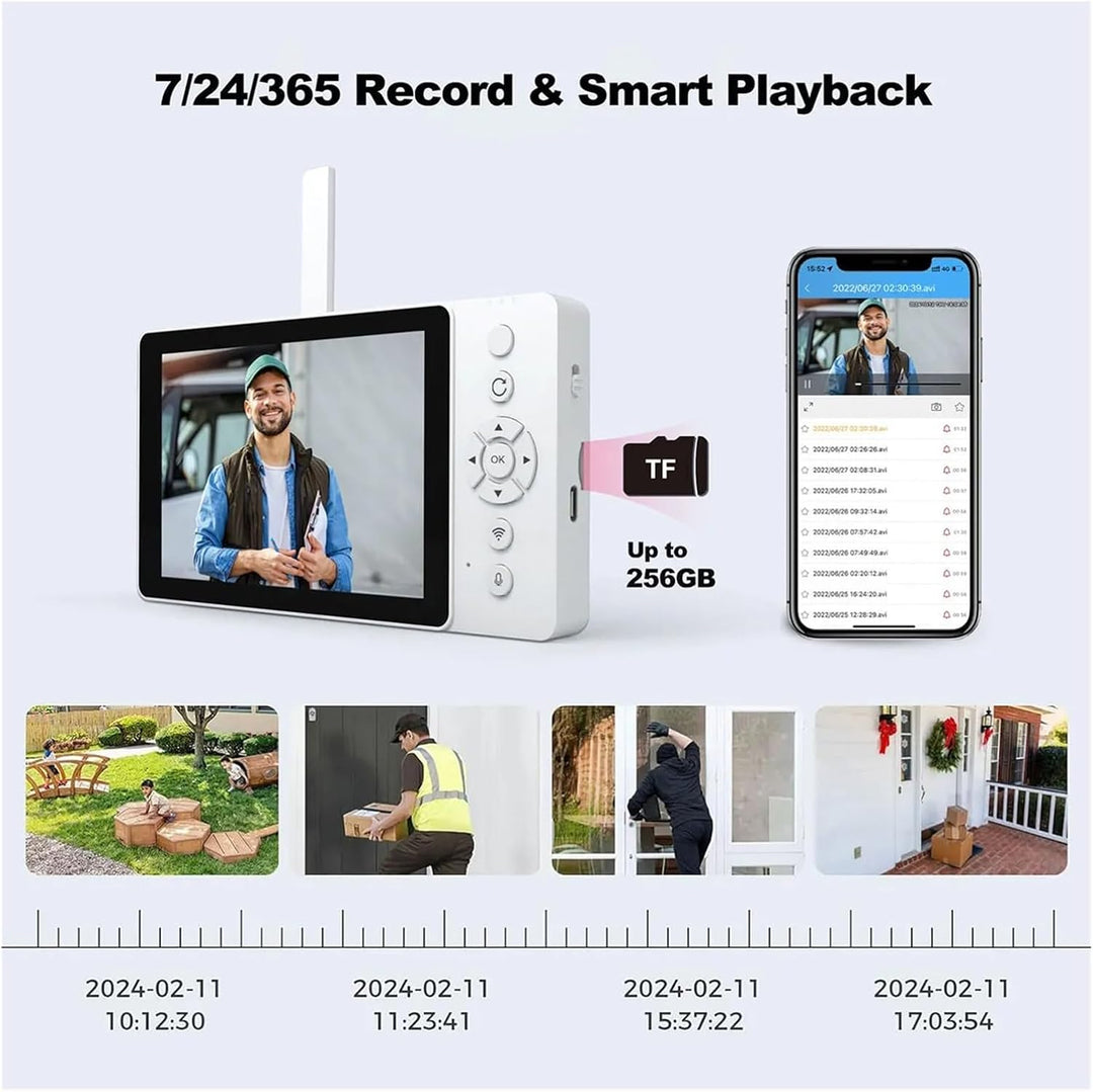 Türsprechanlage. WLAN-Türklinl mit Nachtsichtkamera, 5-Zoll-Displaysystem, 5000 mAh Li-Ionen-Akku, S