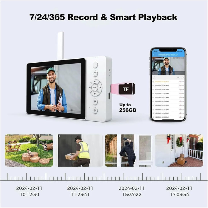Türsprechanlage. WLAN-Türklinl mit Nachtsichtkamera, 5-Zoll-Displaysystem, 5000 mAh Li-Ionen-Akku, S