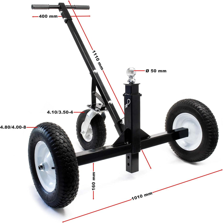 Wiltec Rangierhilfe für Anhänger und Wohnwagen bis 500 kg, Rangierwagen mit 3 Rädern und höhenverste