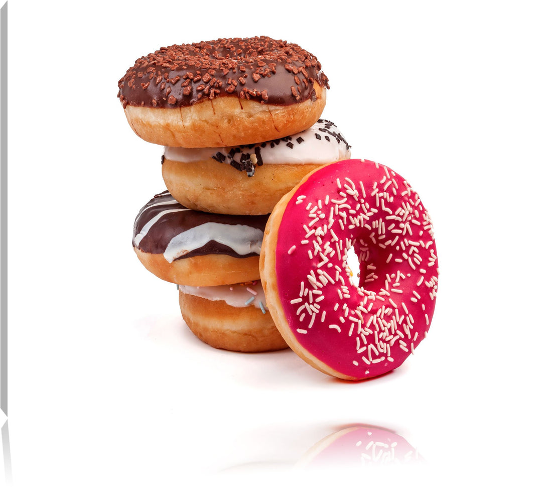 Pixxprint Süsse Donuts, Format: 100x70 auf Leinwand, XXL riesige Bilder fertig gerahmt mit Keilrahme