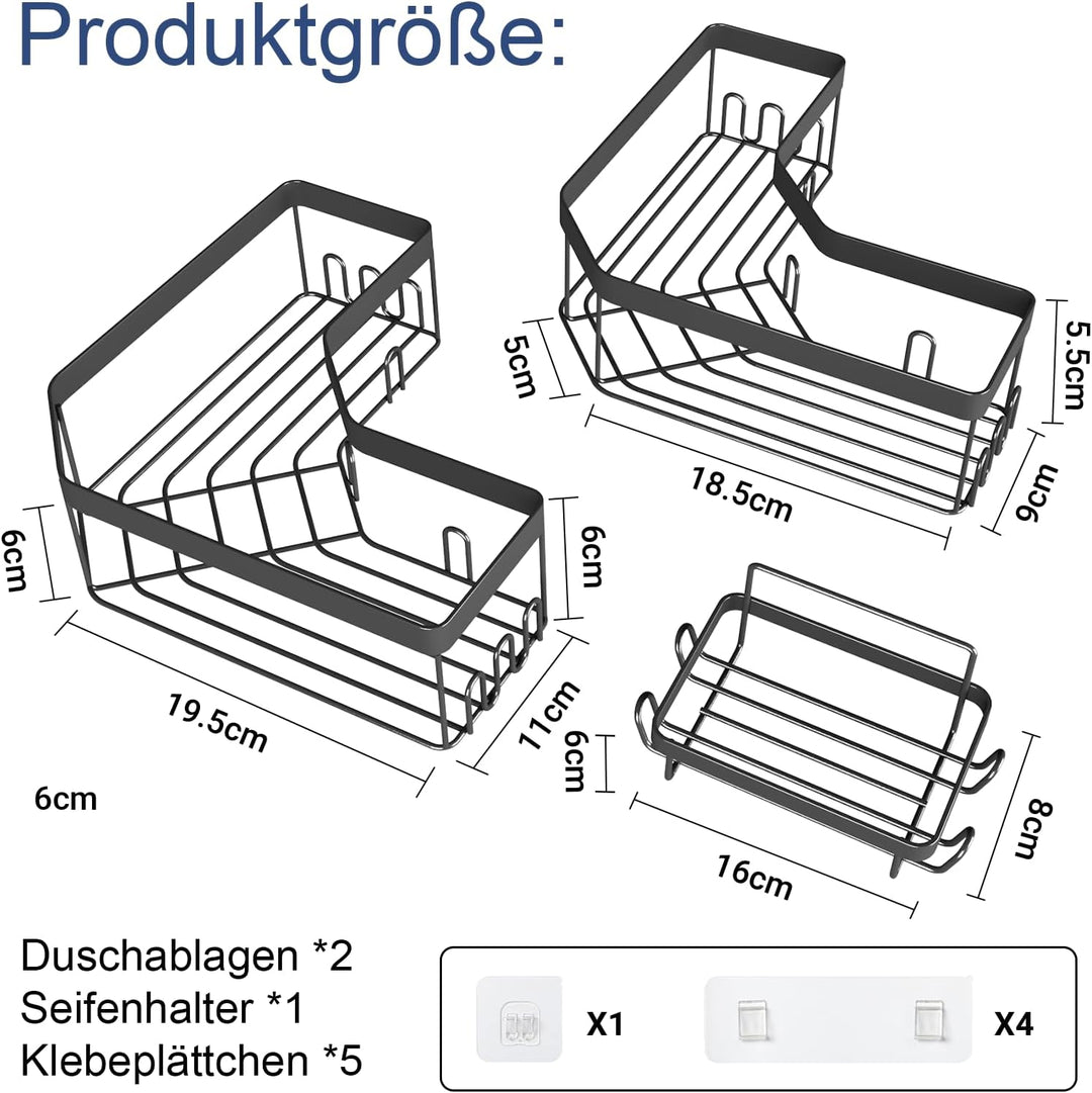 3 in 1 Upgrade Duschregal Edelstahl [15KG Tragkraft!] [10mm Verdickt] [6cm Hochkante + 22 Haken] Ros