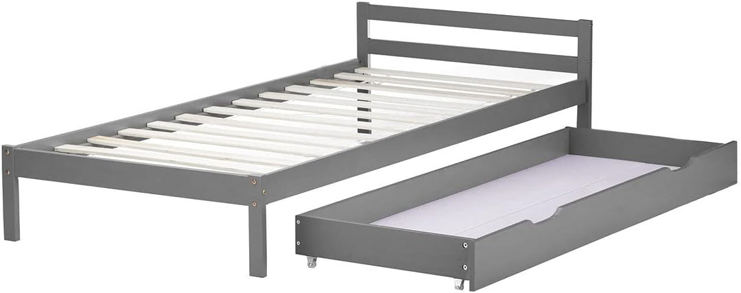 Homestyle4u 2040, Bettkasten Holz Aufbewahrung mit Rollen, Bett Schublade Bettauszug Grau