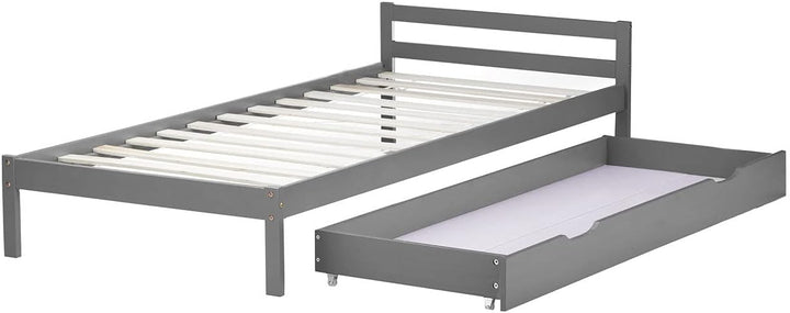 Homestyle4u 2040, Bettkasten Holz Aufbewahrung mit Rollen, Bett Schublade Bettauszug Grau
