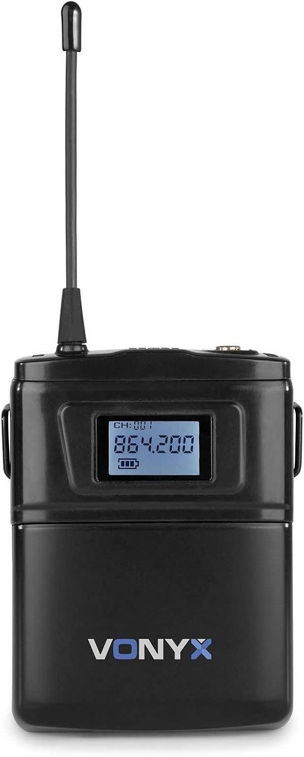 Vonyx WM62 - Mikrofon Set, 2 Drahtlose Mikrofone mit Body Packs Taschensender, Headsetmikrofon und E