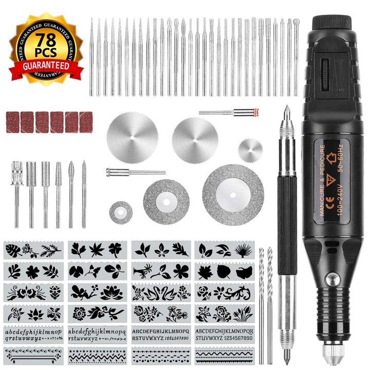 Winload Elektrischer Gravierstift, 78 Stück Gravierwerkzeugsatz, Elektro Graviergerät mit Scribe, 52