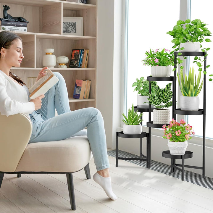 iDavosic.ly 7 Etagen Metall Pflanzenständer Blumentopfständer, Mehrstöckig Pflanzenregal Blumenregal