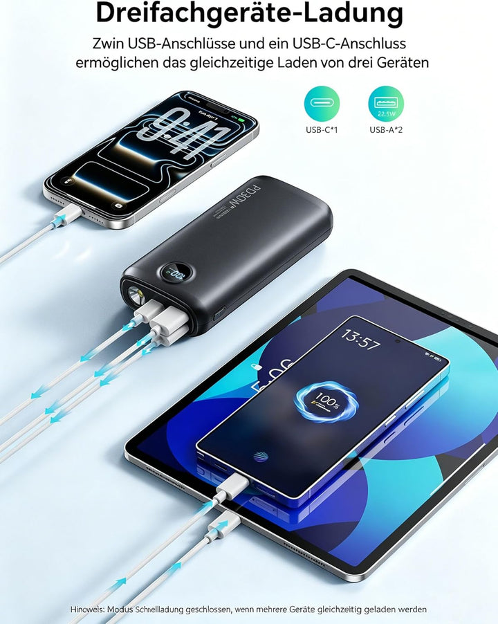 Power Bank 27000mAh 30W Powerbank Schnellladefunktion PD3.0 QC4.0 USB C | Externe Handyakkus USB C E