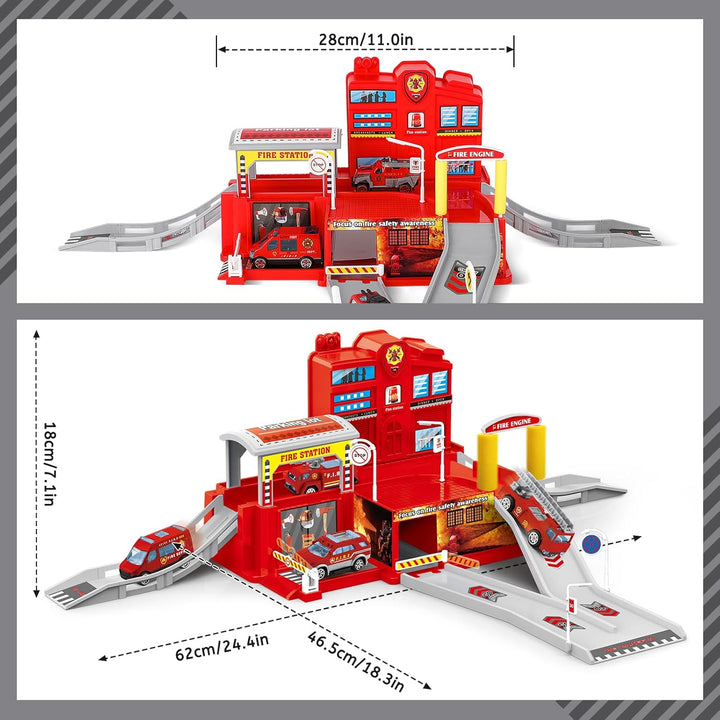 deAO City Feuerwehr Fire Station mit Feuerwehrauto, Hubschrauber, Feuerwehr Büro Bauen, Feuerwehrsta