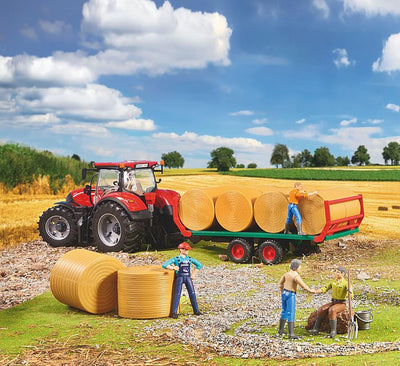 bruder 02220 - Ballentransportanhänger mit 8 Rundballen - 1:16 Ballenwagen Bauernhof Landwirtschaft