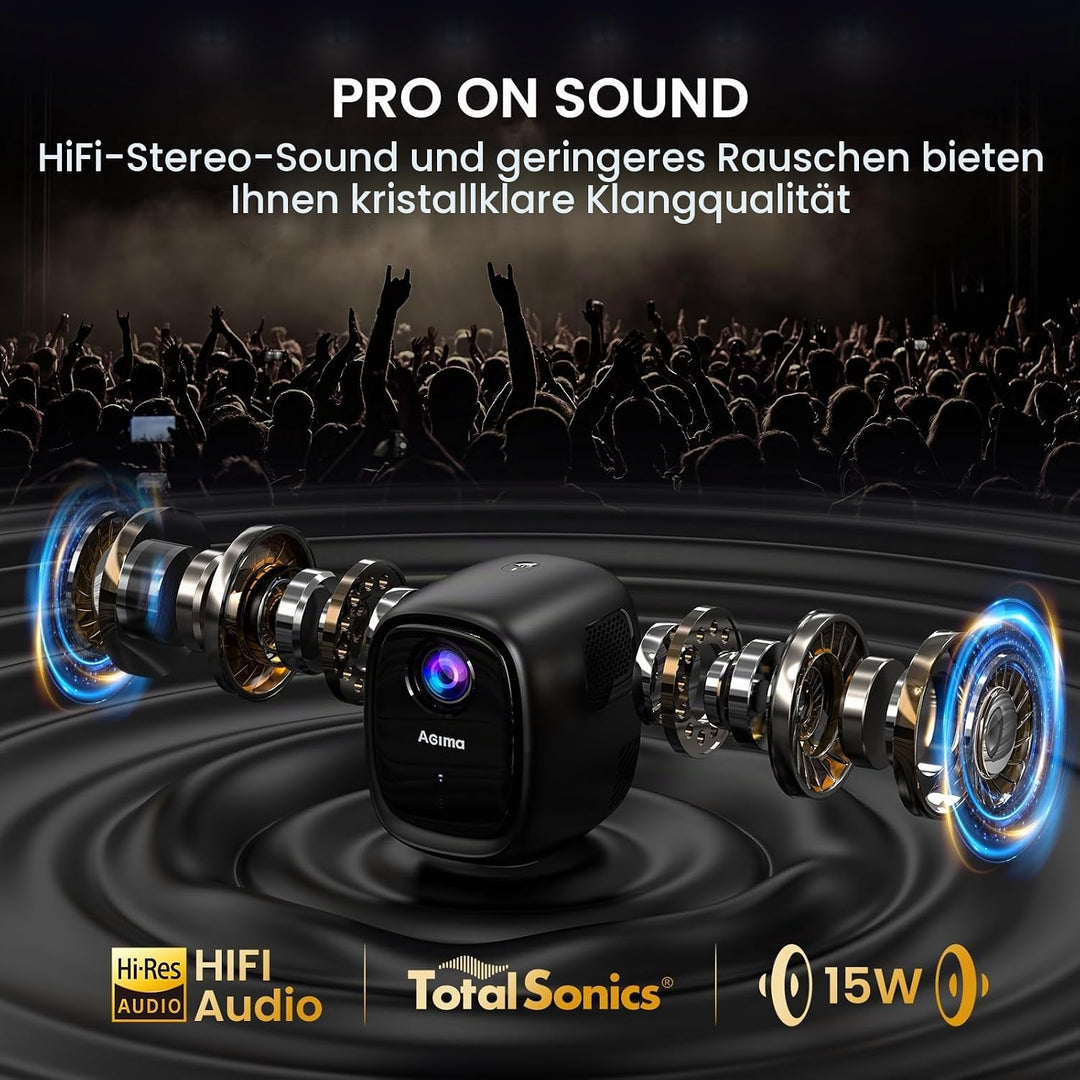 Smart Mini Beamer,1080p mit Beamer 4K, automatische trapezförmige Kompensation, mit WiFi 6 und Bluet