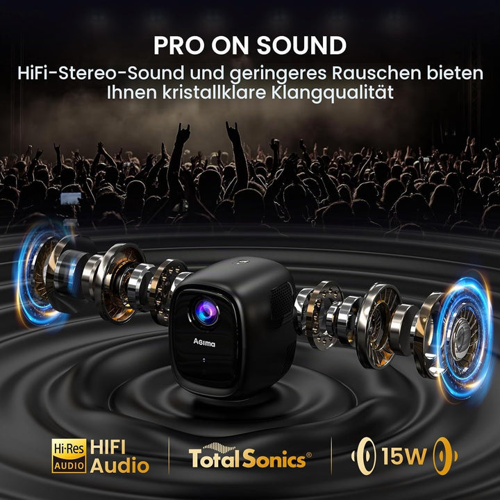 Smart Mini Beamer,1080p mit Beamer 4K, automatische trapezförmige Kompensation, mit WiFi 6 und Bluet