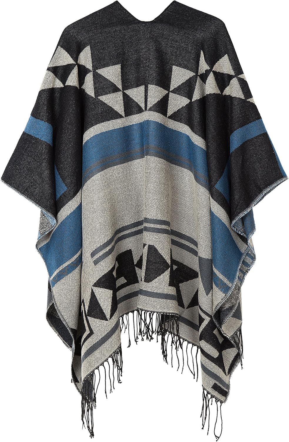 Urban GoCo Damen Poncho Stola Bohe Quaste Schal #2 Schwarz, #2 Schwarz