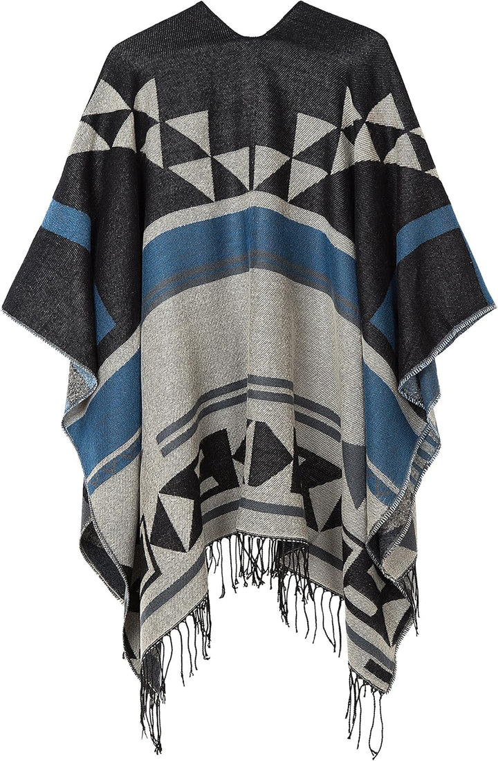 Urban GoCo Damen Poncho Stola Bohe Quaste Schal #2 Schwarz, #2 Schwarz