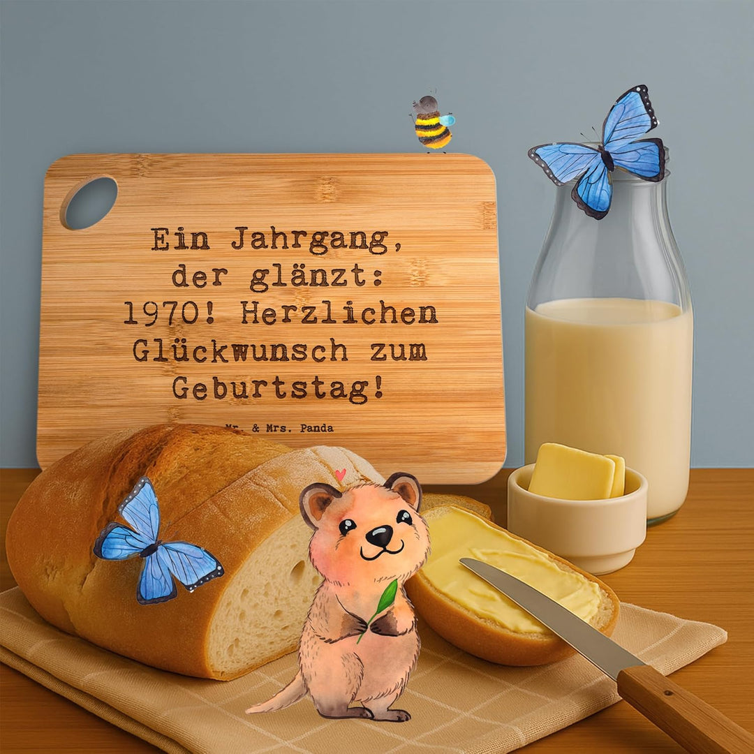 Mr. & Mrs. Panda Frühstücksbrett Spruch 1970 Geburtstag - Geschenk, Schneidebrett, 50., Hackbrett, G