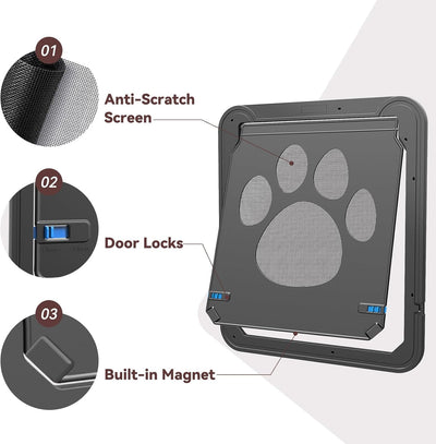 PETLESO Haustierklappe für Fliegengittertür Hundeklappe Katzenklappe Fliegengitter mit Magnetverschl