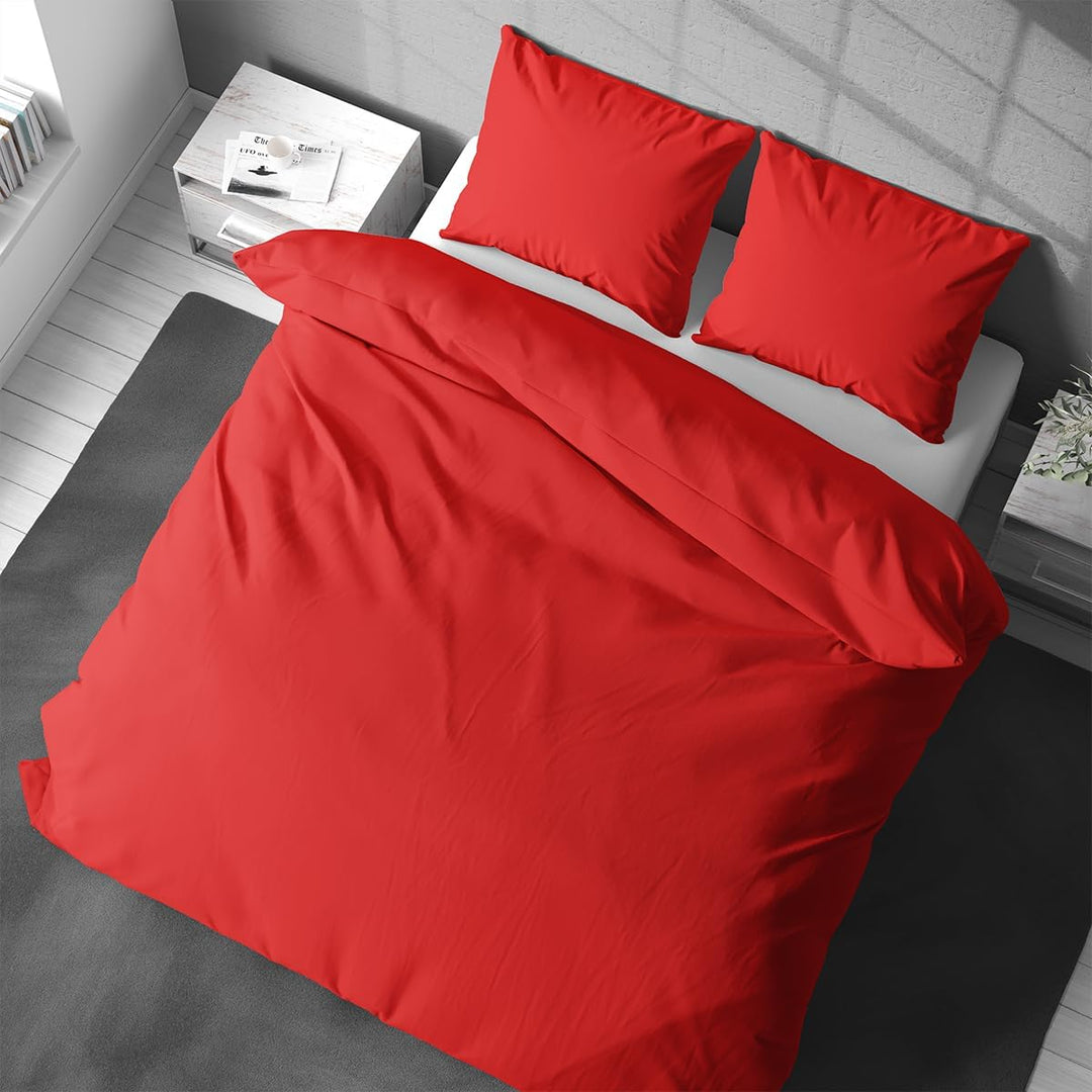 Visaggio Baumwolle Bettwäsche 220x240 cm Einfarbige Bettbezug Garnitur Schlafzimmer Set Rot 240 x 22
