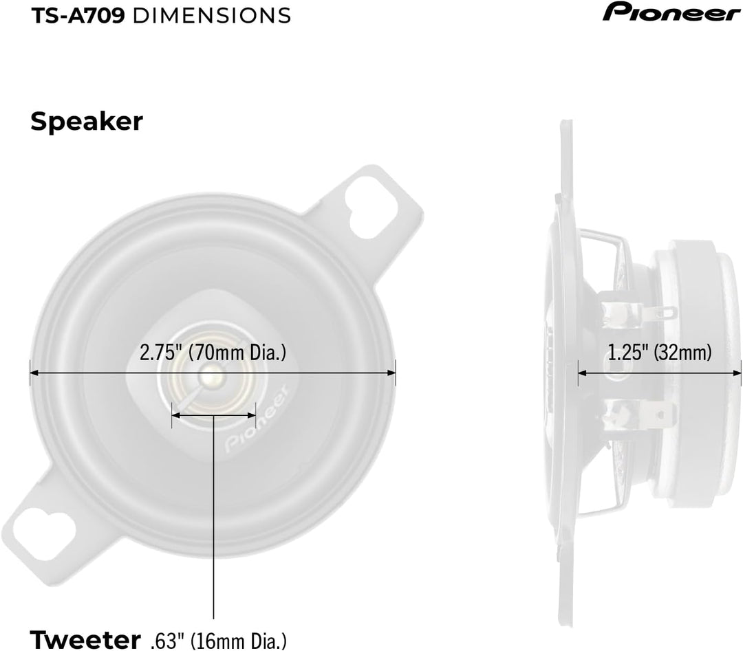 Pioneer TS-A709 A Series 2-3/4" 2-Wege, 450W Max Power, 16mm Hochtöner - Koaxial-Lautsprecher (Paar)