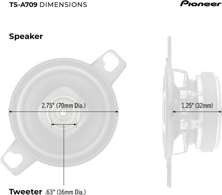 Pioneer TS-A709 A Series 2-3/4" 2-Wege, 450W Max Power, 16mm Hochtöner - Koaxial-Lautsprecher (Paar)