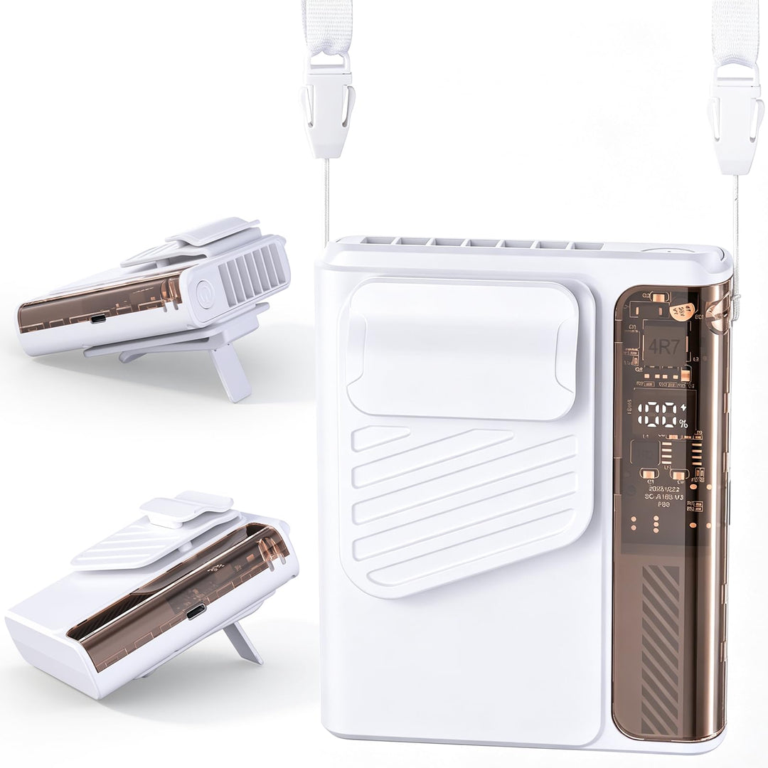 Tragbarer Taillen Clip Ventilator - 4000mAH Weiss Aufladbar, 10000RPM, Tshirt Ventilator mit LED-Dis