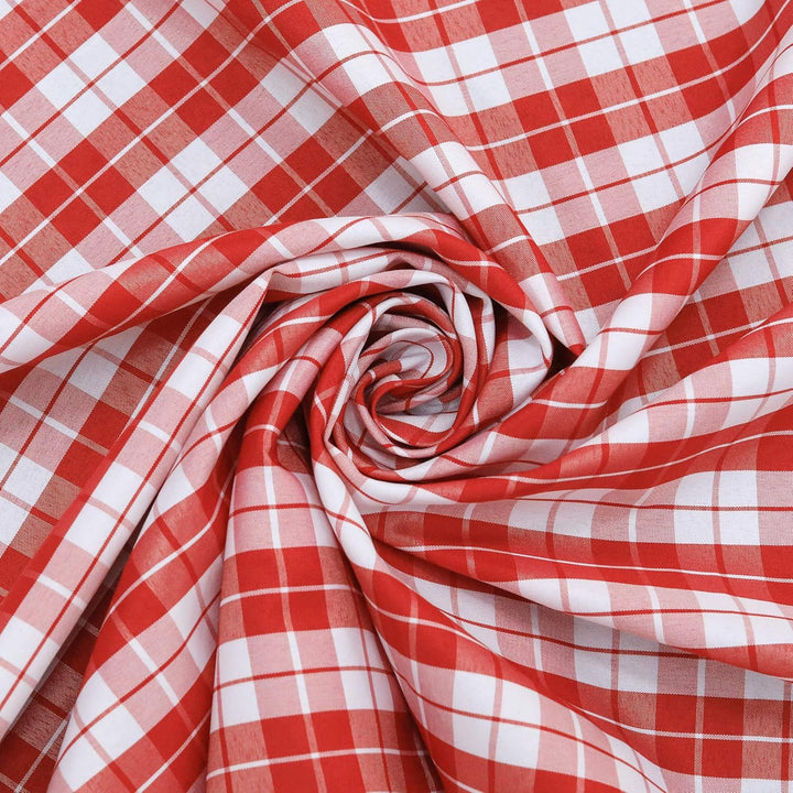 4-TLG. Set Karo-Muster Vorhangschals Küche Gardinen Vorhänge mit Raffhalter H/B 145/80 cm Rot H57.1