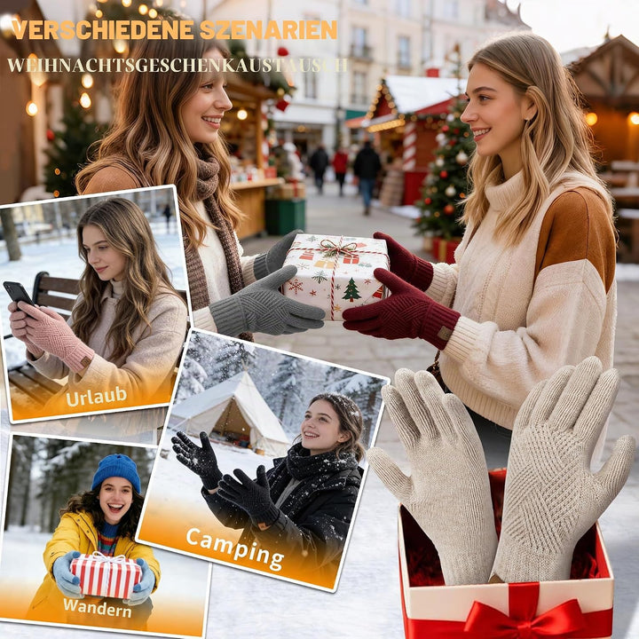 Damen Winter Warm Touchscreen Handschuhe Thermo Gestrickte Winterhandschuhe Doppellagige Strickhands
