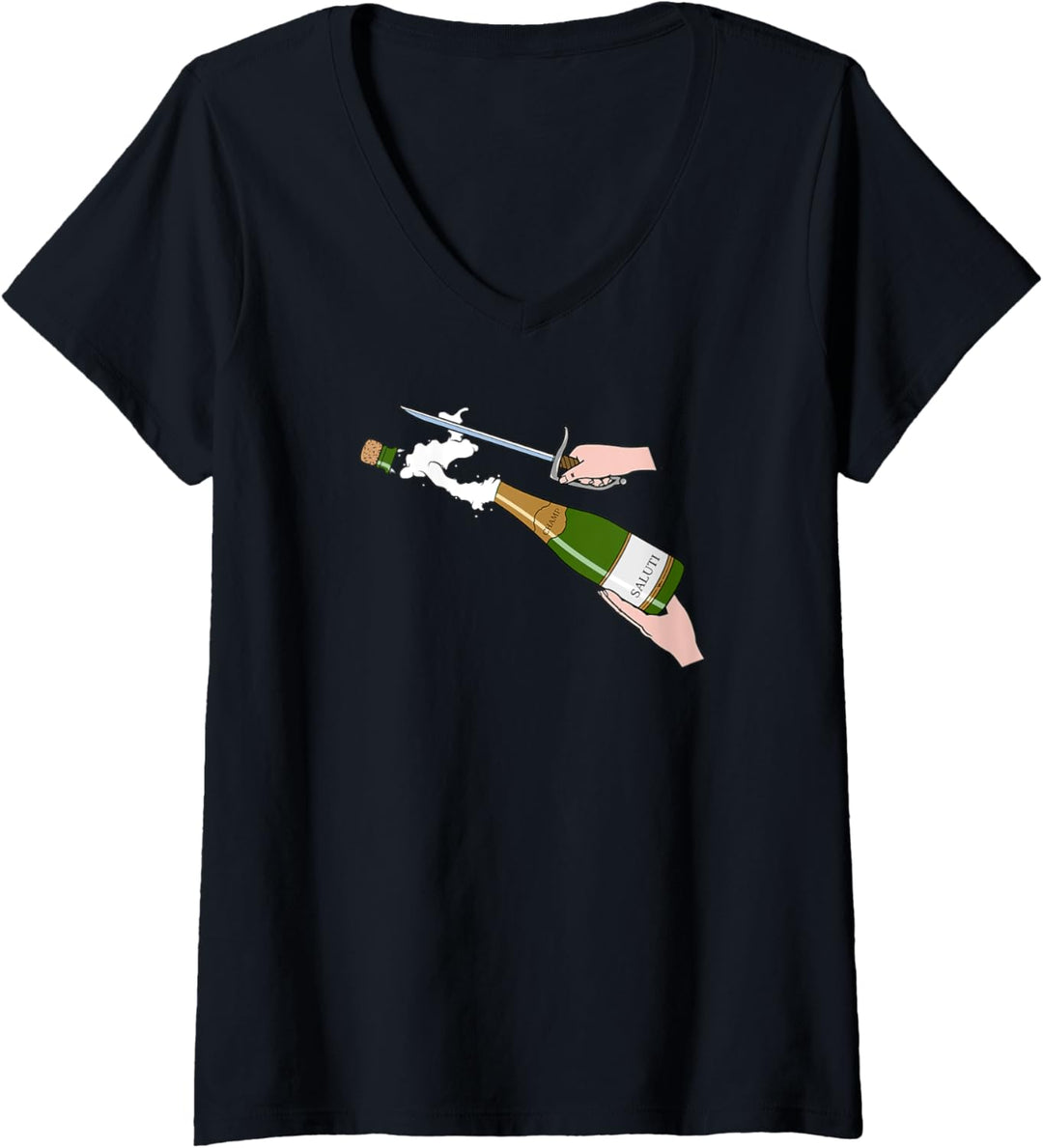 Damen Champagner mit dem Säbel öffnen - Champ Saluti hohe Kunst T-Shirt mit V-Ausschnitt