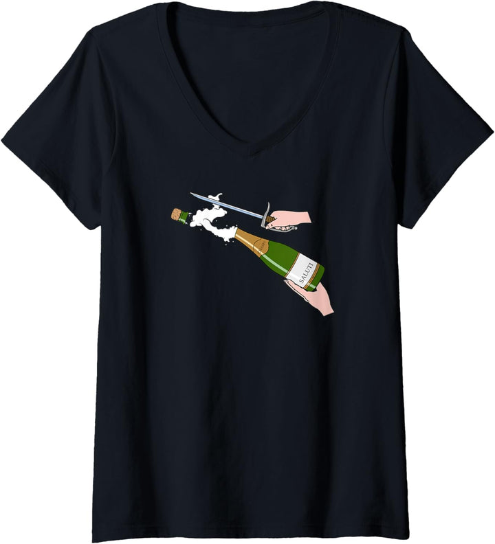 Damen Champagner mit dem Säbel öffnen - Champ Saluti hohe Kunst T-Shirt mit V-Ausschnitt