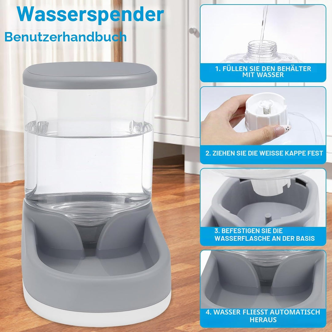 Wasserspender Futterspender für Katze und Hund 2×3,8 L Automatischer Futterspender, Katzenfutterspen