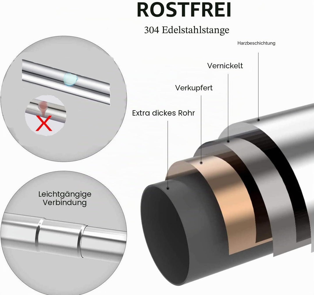 Teleskopstange Vorhangstange Duschvorhangstange ohne Bohren 115-200 CM, Edelstahl Shower Curtain Rod