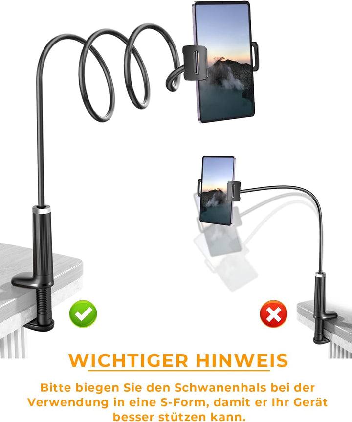 Schwanenhals Tablet & Kindle halterung Bett: 360° Sockel mit Flexibler Lang Arm Ständer eReader Hand
