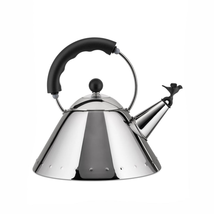 Alessi Wasserkessel mit Griff, aus Edelstahl, vogelförmige Flöte aus PA, schwarz, silber, 8.5 x 25 x